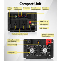 Thumbnail for Giantz Power Inverter 12V to 240V 2500W/5000W Pure Sine Wave Camping Car Boat