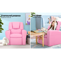 Thumbnail for Keezi Kids Recliner Chair Pink PU Leather Sofa Lounge Couch Children Armchair