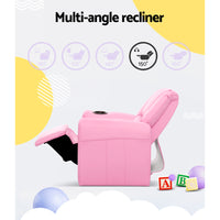 Thumbnail for Keezi Kids Recliner Chair Pink PU Leather Sofa Lounge Couch Children Armchair