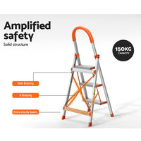 Thumbnail for Giantz 3 Step Ladder Multi-Purpose Folding Aluminium Light Weight Non Slip Platform