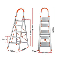 Thumbnail for Giantz 5 Step Ladder Multi-Purpose Folding Aluminium Light Weight Non Slip Platform