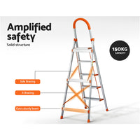 Thumbnail for Giantz 5 Step Ladder Multi-Purpose Folding Aluminium Light Weight Non Slip Platform