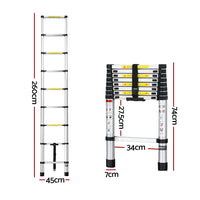 Thumbnail for Giantz 2.6M Telescopic Ladder Aluminium Extension Extendable Steps Adjustable Height