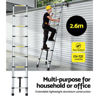 Thumbnail for Giantz 2.6M Telescopic Ladder Aluminium Extension Extendable Steps Adjustable Height