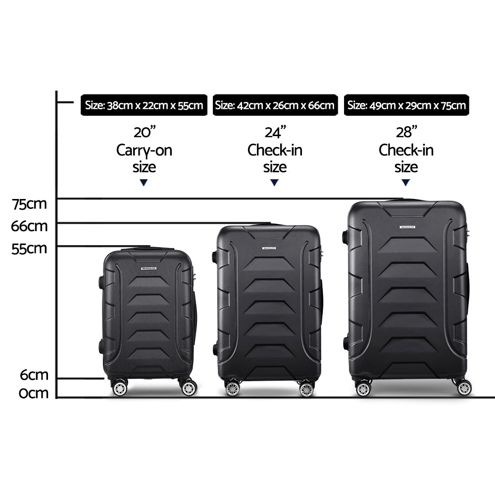 Wanderlite 3pc Luggage Travel Sets Suitcase Trolley TSA Lock Black