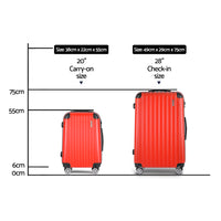 Thumbnail for Wanderlite 2pc Luggage Trolley Suitcase Sets Travel TSA Hard Case Red