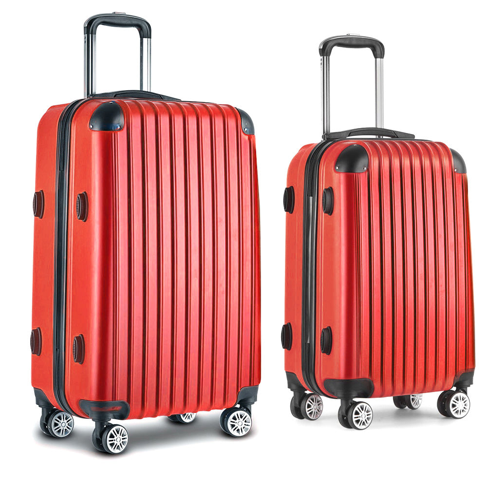 Wanderlite 2pc Luggage Trolley Suitcase Sets Travel TSA Hard Case Red