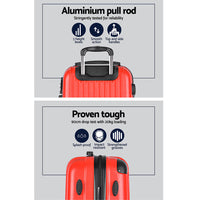 Thumbnail for Wanderlite 2pc Luggage Trolley Suitcase Sets Travel TSA Hard Case Red