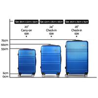 Thumbnail for Wanderlite 3pc Luggage Trolley Set Suitcase Travel TSA Hard Case Blue