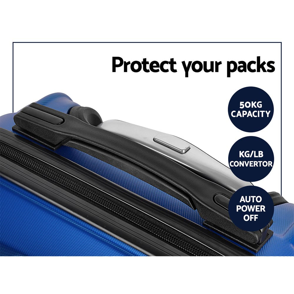 Wanderlite 3pc Luggage Trolley Set Suitcase Travel TSA Hard Case Blue