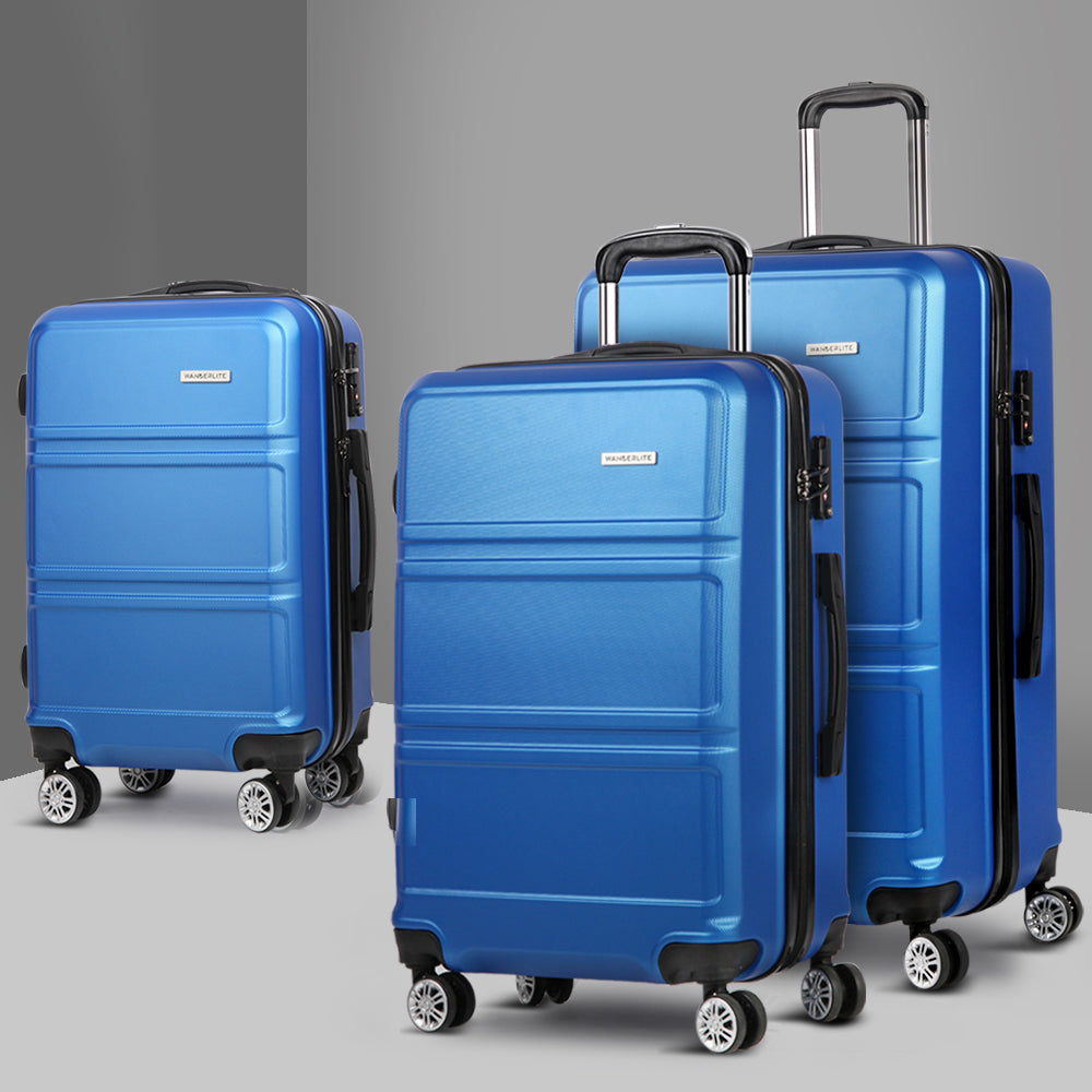 Wanderlite 3pc Luggage Trolley Set Suitcase Travel TSA Hard Case Blue