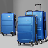 Thumbnail for Wanderlite 3pc Luggage Trolley Set Suitcase Travel TSA Hard Case Blue