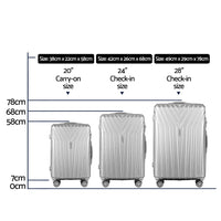 Thumbnail for Wanderlite 3pc Luggage 20'' 24'' 28'' Trolley Suitcase Sets Travel TSA Hard Case Lightweight Silver