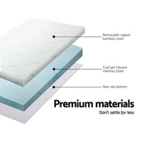 Thumbnail for Giselle Bedding Cool Gel Memory Foam Mattress Topper w/Bamboo Cover 8cm - Single