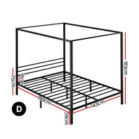 Thumbnail for Artiss Bed Frame Metal Four-poster Platform Base Double Size Black POCHY