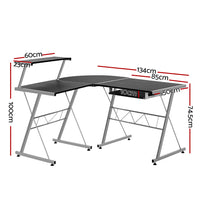 Thumbnail for Artiss Corner Metal Pull Out Table Desk - Black