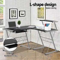 Thumbnail for Artiss Corner Metal Pull Out Table Desk - Black