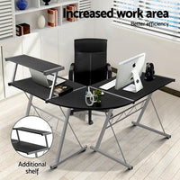 Thumbnail for Artiss Corner Metal Pull Out Table Desk - Black