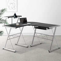 Thumbnail for Artiss Corner Metal Pull Out Table Desk - Black