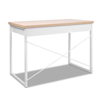 Thumbnail for Artiss Metal Desk with Drawer - White with Wooden Top