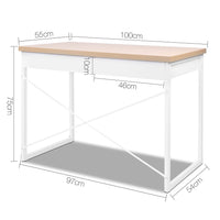 Thumbnail for Artiss Metal Desk with Drawer - White with Wooden Top