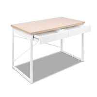 Thumbnail for Artiss Metal Desk with Drawer - White with Wooden Top