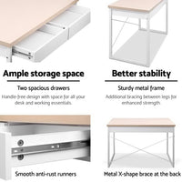 Thumbnail for Artiss Metal Desk with Drawer - White with Wooden Top