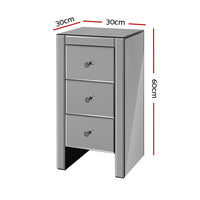 Thumbnail for Artiss Mirrored Bedside Tables Drawers Crystal Chest Nightstand Glass Grey