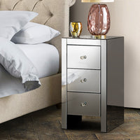 Thumbnail for Artiss Mirrored Bedside Tables Drawers Crystal Chest Nightstand Glass Grey