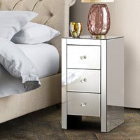 Thumbnail for Artiss Mirrored Bedside table Drawers Furniture Mirror Glass Quenn Silver