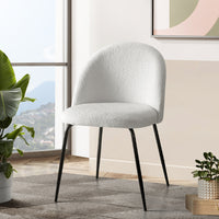 Thumbnail for Artiss Dining Chairs Accent Chairs Armchair Kitchen Sherpa Boucle Chair White