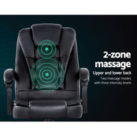 Thumbnail for Artiss Electric Massage Office Chairs PU Leather Recliner Computer Gaming Seat Black