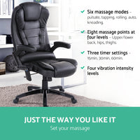 Thumbnail for Artiss Massage Office Chair 8 Point PU Leather Office Chair - Black