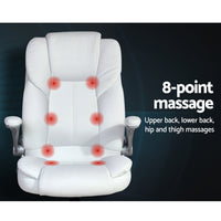 Thumbnail for Artiss Massage Office Chair PU Leather 8 Point - White