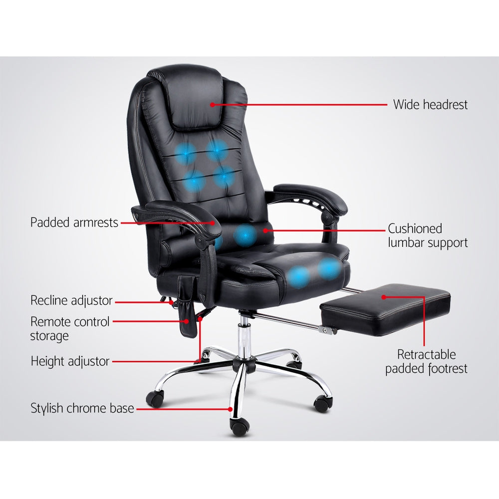 Black Reclining Massage Chair -8 Point-Artiss