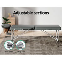 Thumbnail for Zenses Massage Table Portable Aluminium 2 Fold Massages Bed Beauty Therapy 55cm