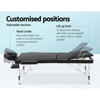 Thumbnail for Zenses 70cm Wide Portable Aluminium Massage Table 3 Fold Treatment Beauty Therapy Black