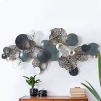 Thumbnail for Artiss Metal Wall Art Hanging Sculpture 132cm Home Decor Leaf Circles Blue