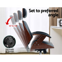 Thumbnail for Artiss Wooden Office Chair Computer Gaming Chairs Executive Leather Black