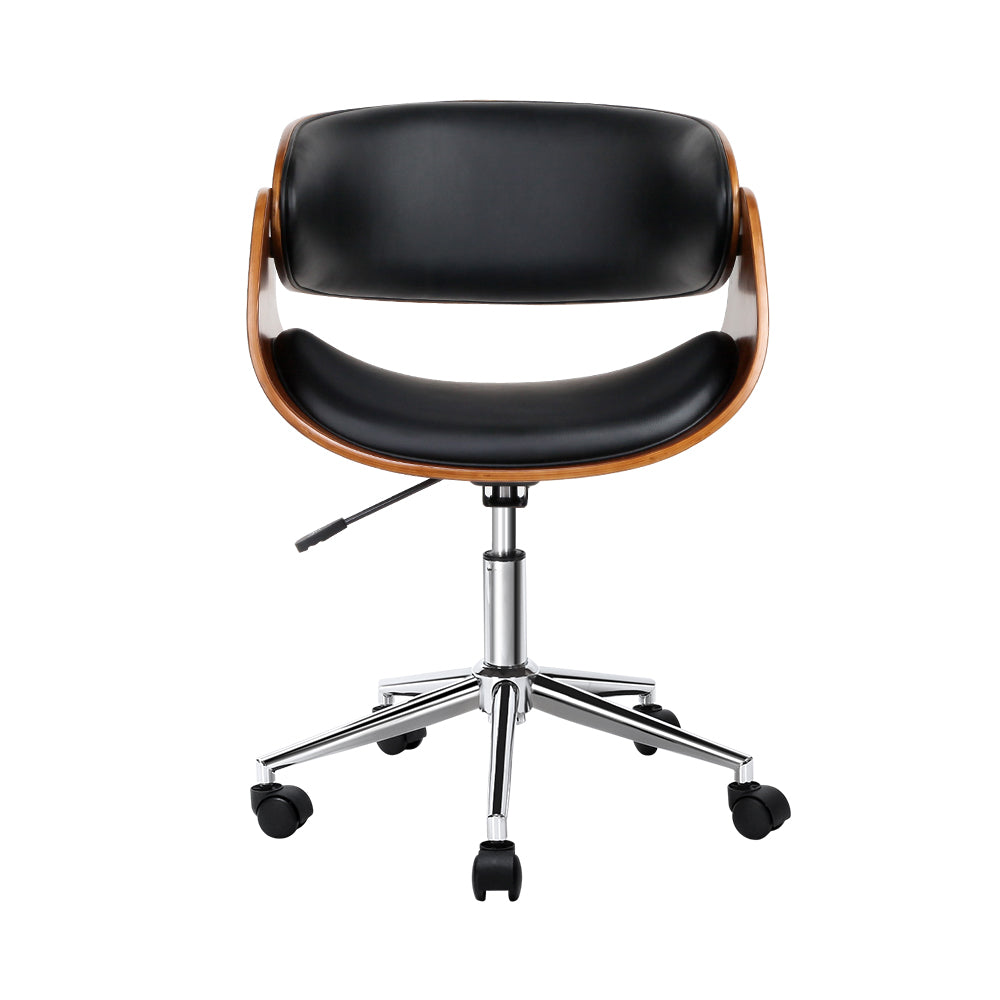 Artiss Office Chair Wooden and Leather Black