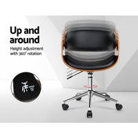 Thumbnail for Artiss Office Chair Wooden and Leather Black