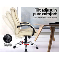 Thumbnail for Artiss Office Chair Gaming Computer Chairs Executive PU Leather Seat Beige