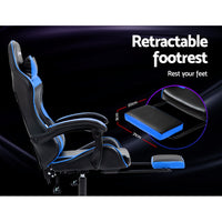 Thumbnail for Artiss Gaming Office Chair Recliner Footrest Blue