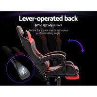 Thumbnail for Artiss Gaming Office Chair Recliner Footrest Red