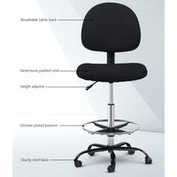 Thumbnail for Artiss Office Chair Veer Drafting Stool Fabric Chairs Black