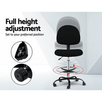 Thumbnail for Artiss Office Chair Veer Drafting Stool Fabric Chairs Black