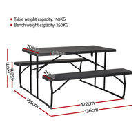 Thumbnail for Gardeon 3 PCS Outdoor Dining Set Picnic Patio Bench Set Camp Folding Table HDPE