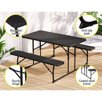 Thumbnail for Gardeon 3 PCS Outdoor Dining Set Picnic Patio Bench Set Camp Folding Table HDPE