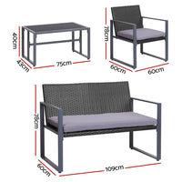 Thumbnail for Gardeon 4PC Outdoor Furniture Patio Table Chair Black