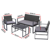 Thumbnail for Gardeon 4 PCS Outdoor Dining Set Lounge Setting Patio Wicker Chairs Table w/Cover